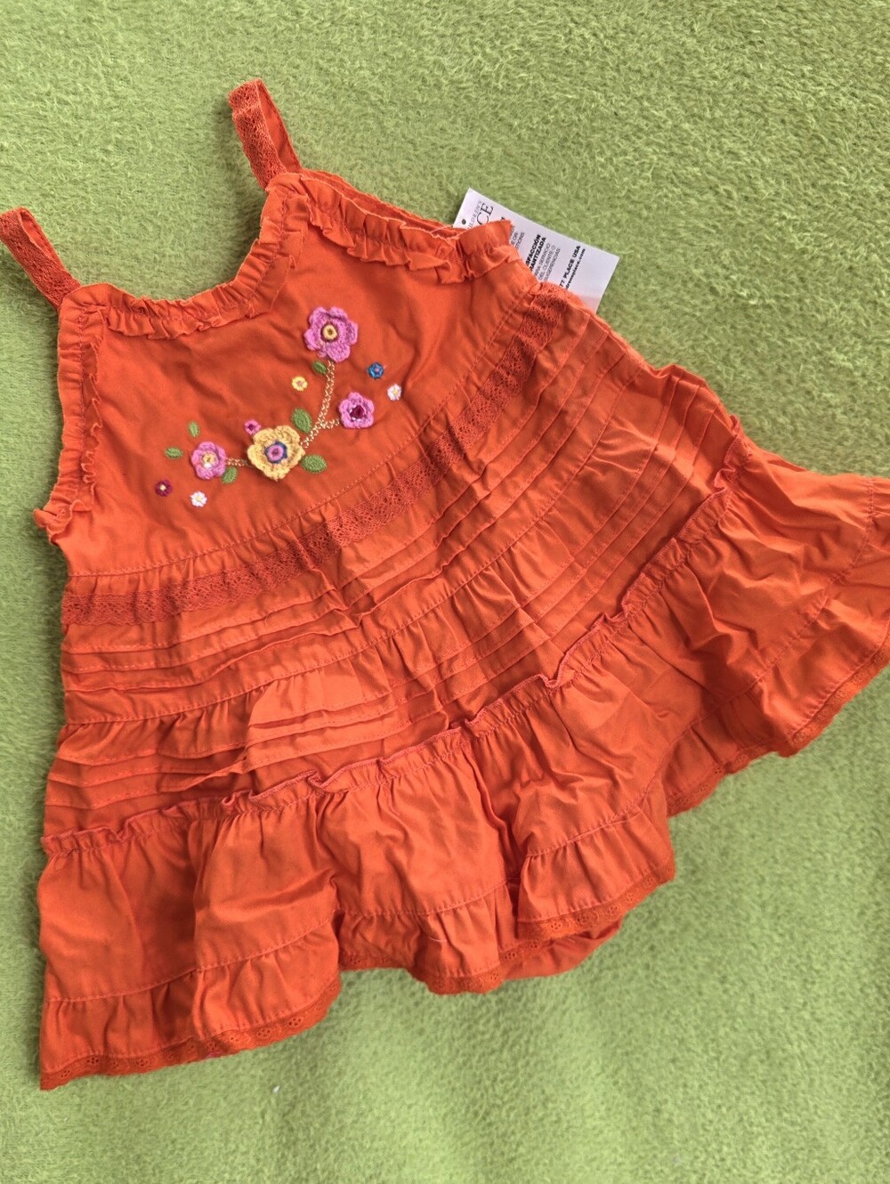 NWT  0-3M  Baby Girls -2P SUNDRESS Bright ORANGE Flowers - Ruffle + Panties (Q5)
